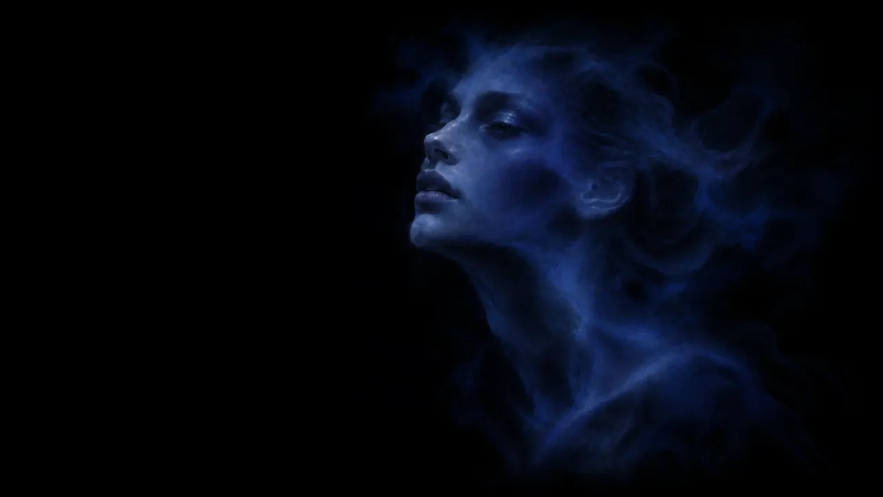 The portrait briefly held in a more complete blue form.